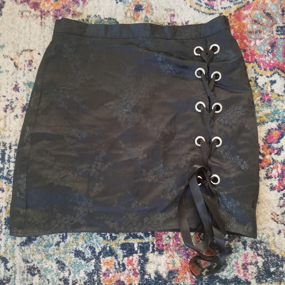 Black lace up skirt